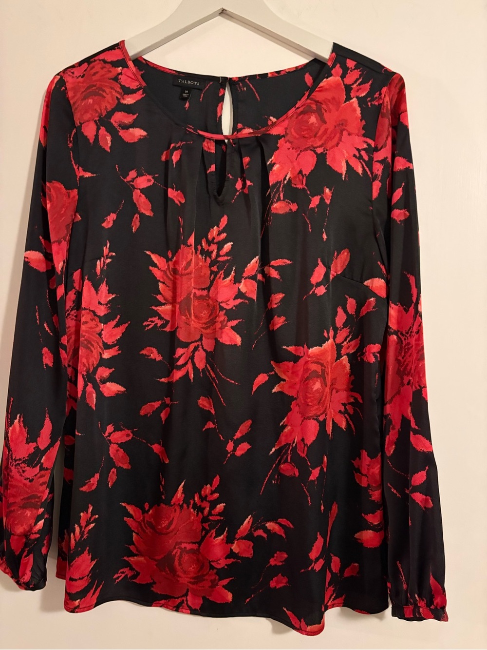 Talbots Black and Red Floral Keyhole Blouse